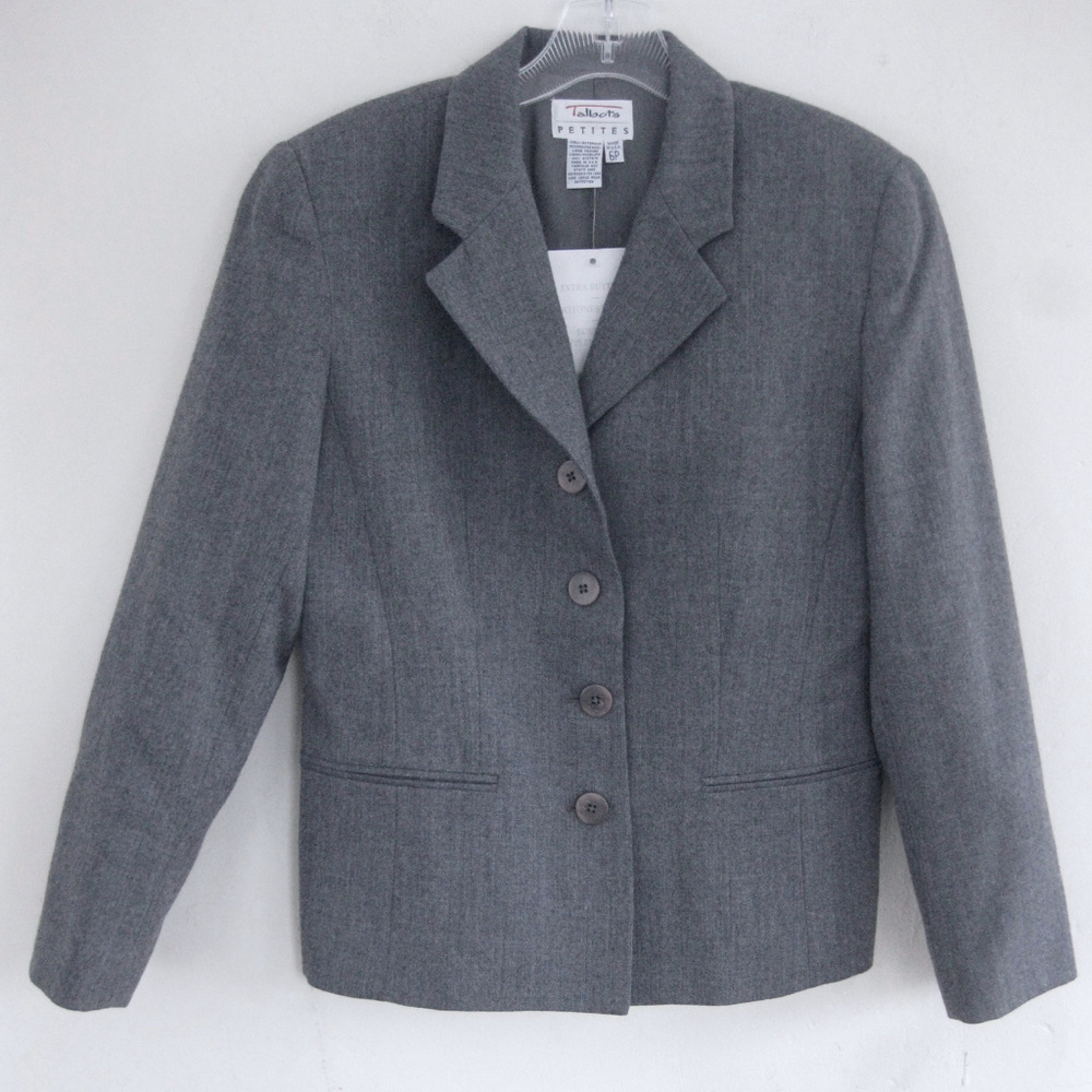 NWT Talbots Heather gray blazer 6P $180 Pure wool USA 4-button Jacket Career New
